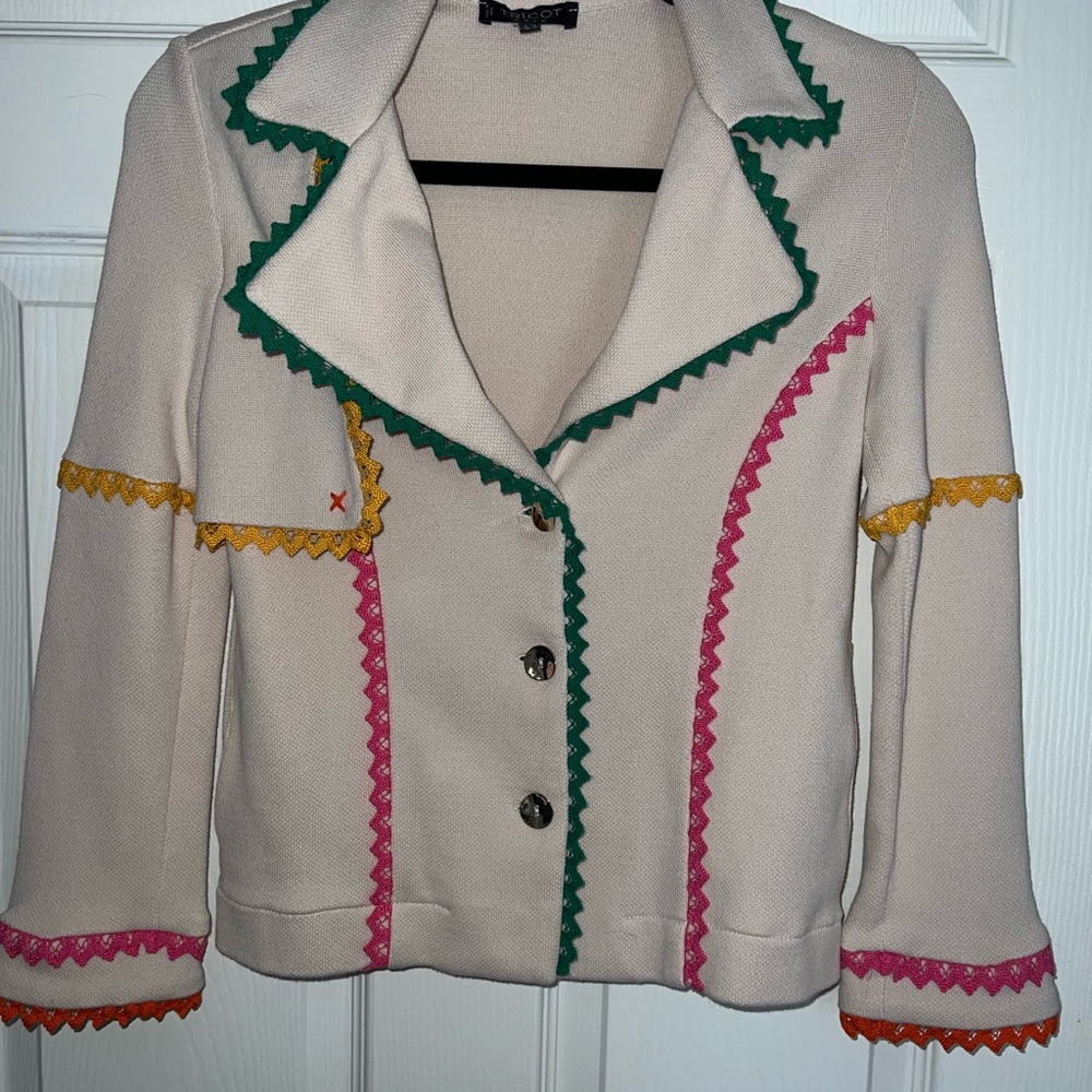 Tricot chic Cream  Blazer with Colorful Trim